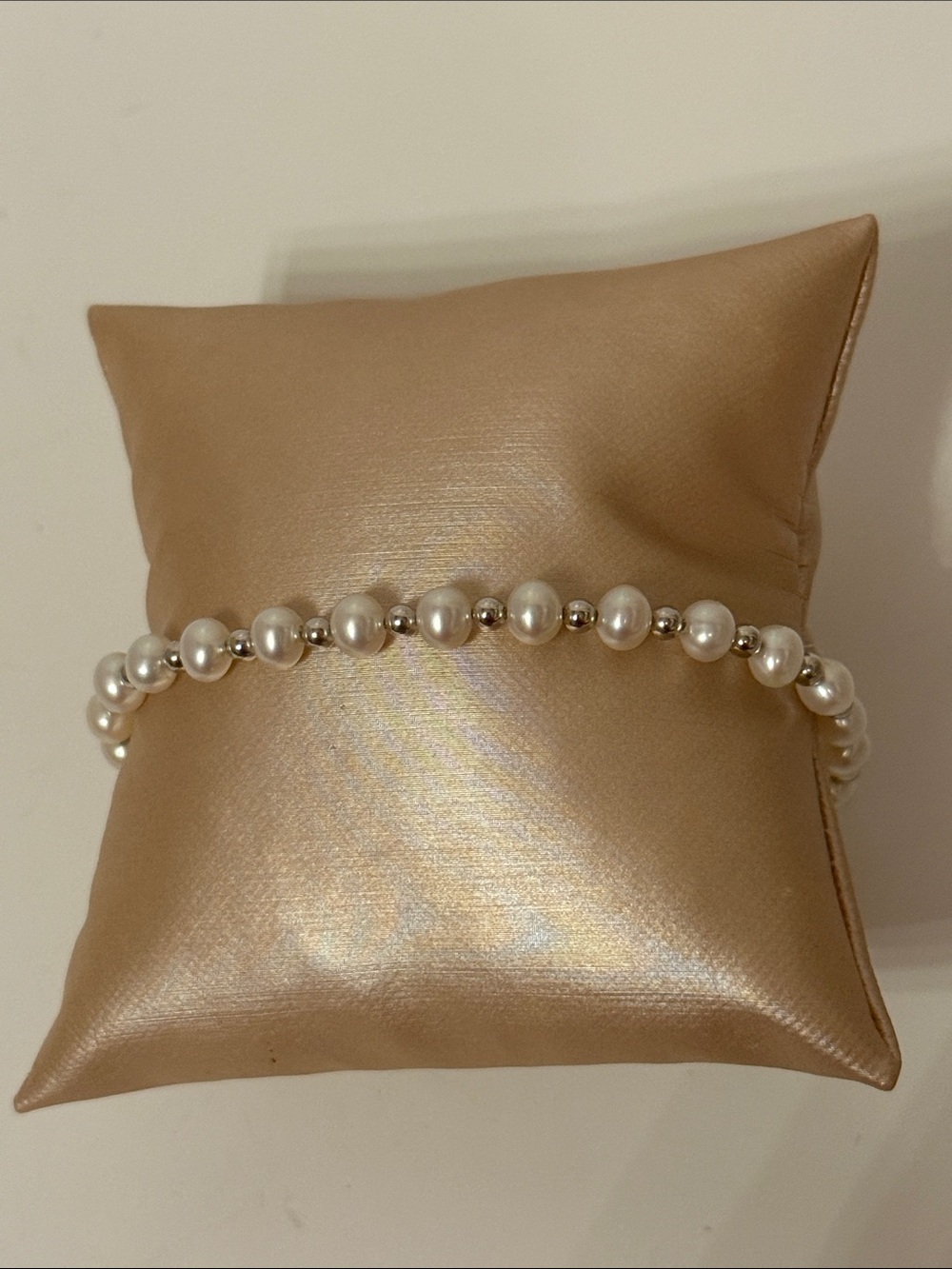 IPS BRACELET CULTURED WHITE PEARLS STERLING SILVER 925 BALLS CLASP 7.5”